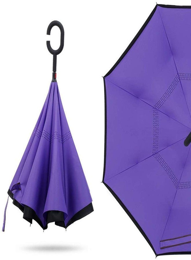 Zipron Windproof Umbrella with C-Shaped Handle - Reverse Inverted Upside Down Umbrellas for Women and Men - Double Layer Inside Out Folding (Assorted Color) - Image 4