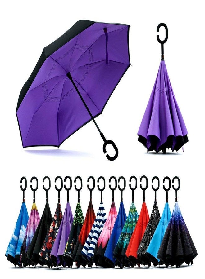 Zipron Windproof Umbrella with C-Shaped Handle - Reverse Inverted Upside Down Umbrellas for Women and Men - Double Layer Inside Out Folding (Assorted Color) - Image 3