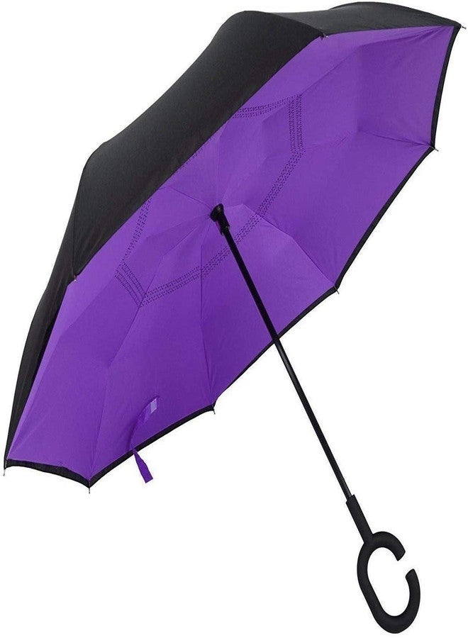 Zipron Windproof Umbrella with C-Shaped Handle - Reverse Inverted Upside Down Umbrellas for Women and Men - Double Layer Inside Out Folding (Assorted Color) - Image 1