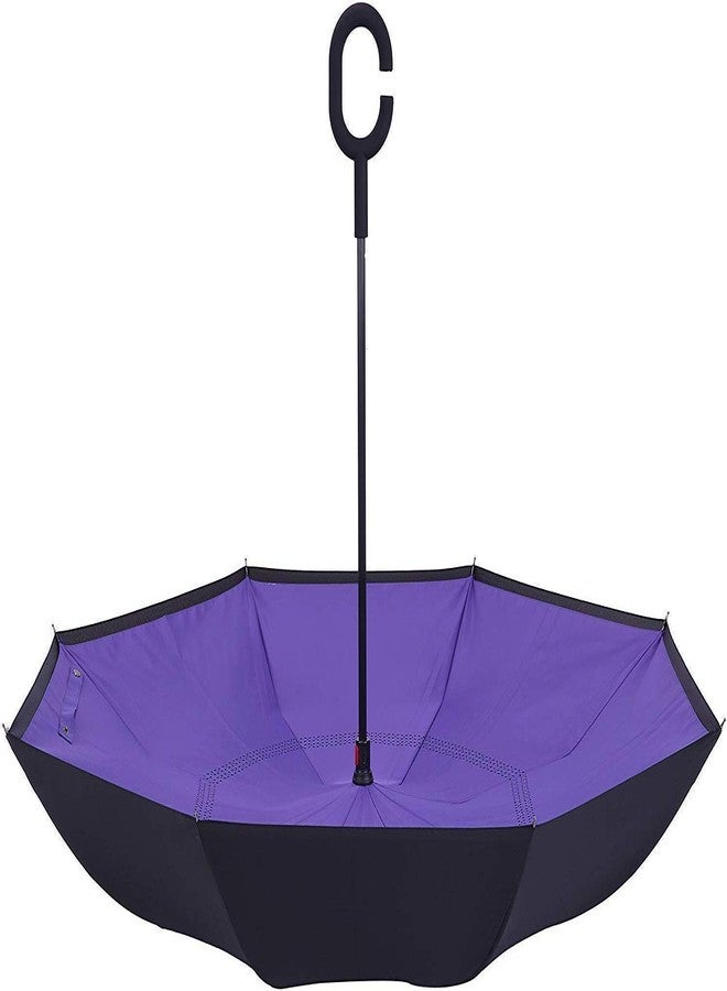 Zipron Windproof Umbrella with C-Shaped Handle - Reverse Inverted Upside Down Umbrellas for Women and Men - Double Layer Inside Out Folding (Assorted Color) - Image 2