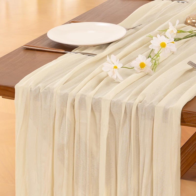 Socomi Beige Table Runner Spring Easter Cheesecloth Table Runner 170 inch Cheese Cloth 14FT Boho Rustic Gauze for Wedding Party Baby Shower Decor - Image 3