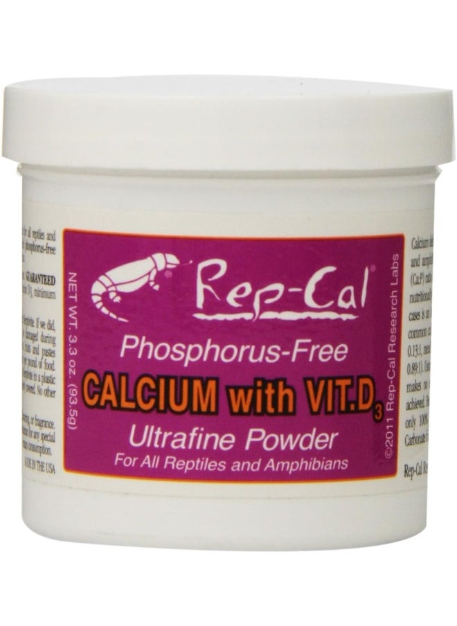 Rep-Cal Phosphorous-Free Calcium Ultrafine Powder Reptile/Amphibian Supplement With Vitamin D3, 3.3 Oz  - Image 1