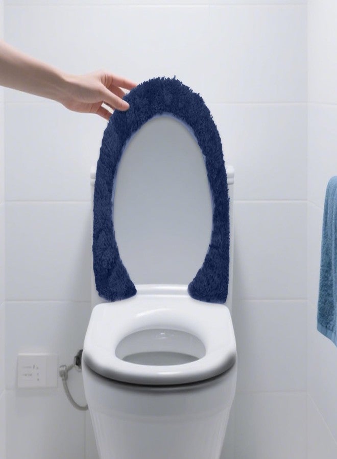 Reyox Plush Shaggy Bath Rug, Contour Mat and Toilet Lid Cover, Soft Microfiber Non Slip Bathroom Rugs Navy Blue Lid Cover - Image 4