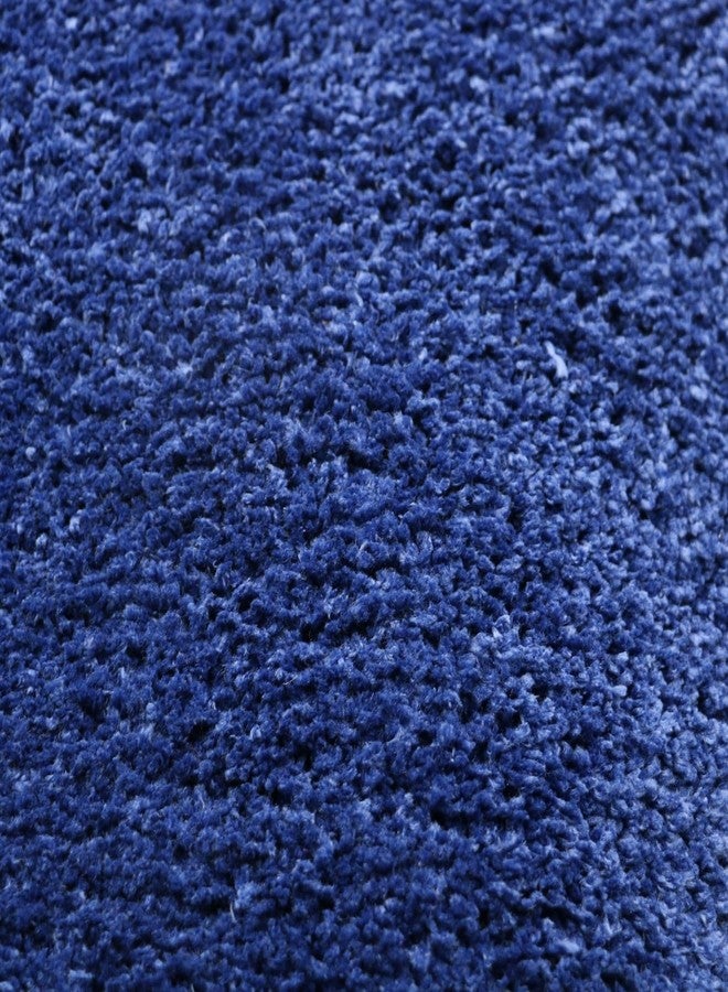 Reyox Plush Shaggy Bath Rug, Contour Mat and Toilet Lid Cover, Soft Microfiber Non Slip Bathroom Rugs Navy Blue Lid Cover - Image 2