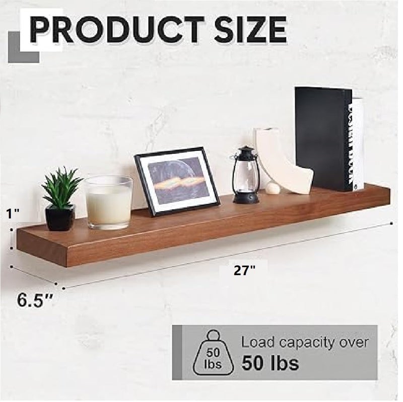 Crysellewoods Wooden Wall Shelf for Living Room Floating Shelf 25 for Bedroom Kitchen Bathroom Solid Wooden Shelves Set of 2 Solid Sheesham Wood - Image 2