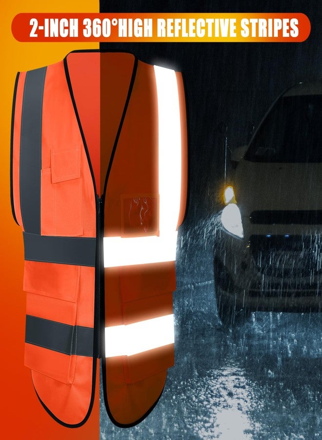 JaGely 15 Pcs Reflective Safety Vests with Pockets and Zipper, High Visibility Construction Vest for Men Women, Breathable Neon Working Vest for Outdoor Running Cycling (Orange Red,X-Large) - Image 4