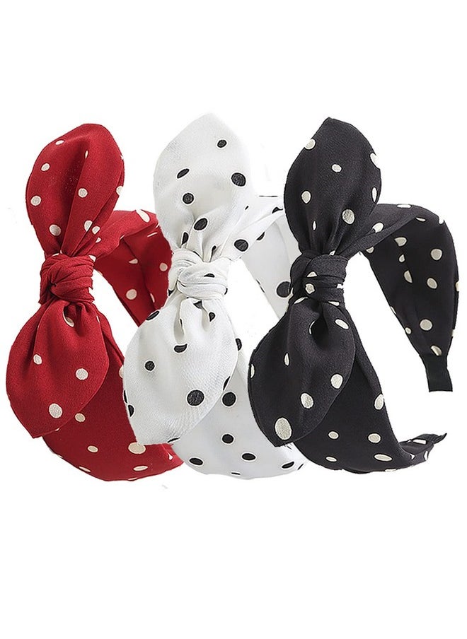 Lvyeer - Lvyeer 3 Pack Bow Headbands for Women,Wide Polka Dot Headband for Women Rabbit Ear Hair hoop - Image 1