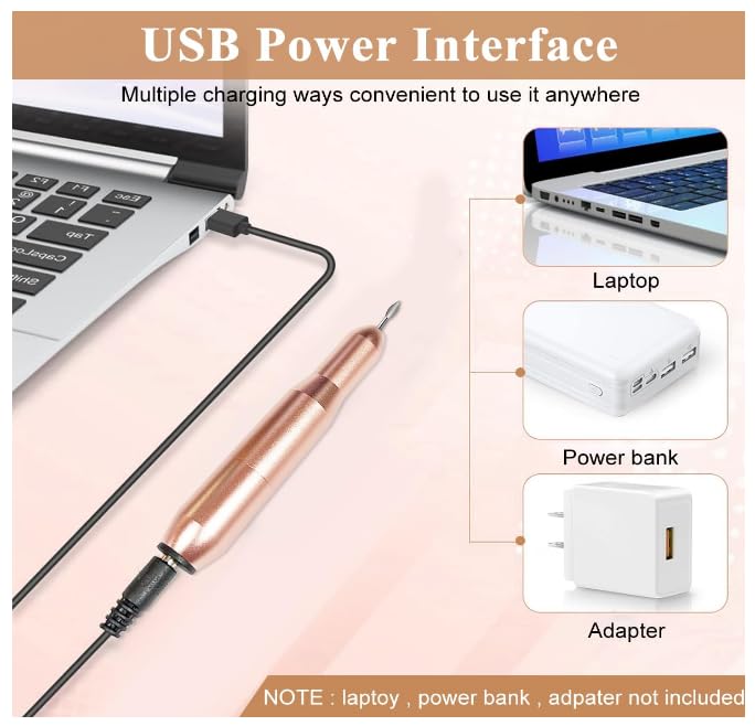 Ak Beauty Store Professional Electric Nail Drill Machine Kit Nail Drill Metal Plastic 5x3x1cm 20000rpm USB Powered - Image 5