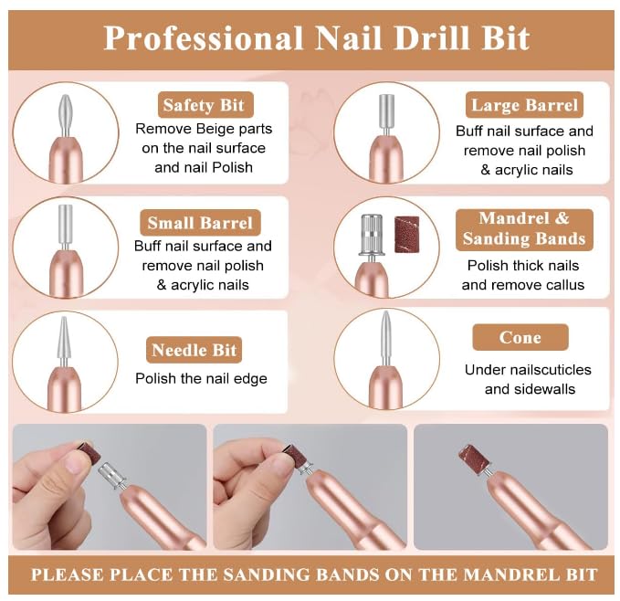 Ak Beauty Store Professional Electric Nail Drill Machine Kit Nail Drill Metal Plastic 5x3x1cm 20000rpm USB Powered - Image 2
