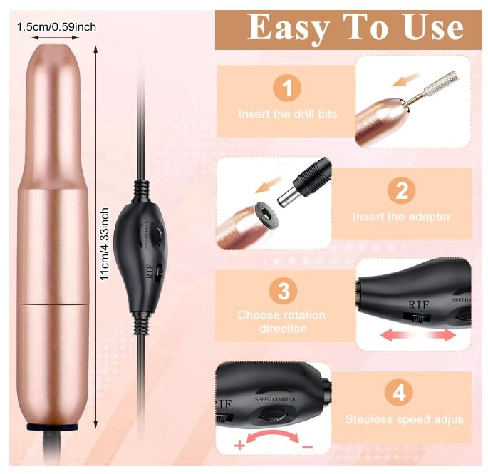 Ak Beauty Store Professional Electric Nail Drill Machine Kit Nail Drill Metal Plastic 5x3x1cm 20000rpm USB Powered - Image 3