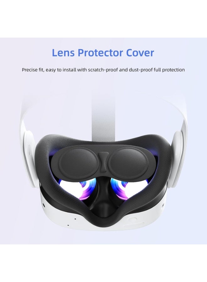 CENXI مجموعة ملحقات 7 في 1 لجهاز Meta Quest 3s، غطاء سماعة الواقع الافتراضي Oculus Quest 3 S، مقابض وحدة التحكم، حزام اليد، وسادة الوجه المصنوعة من السيليكون، واقي العدسة، مقبض الإبهام، واقي العرق (أسود) - Image 4