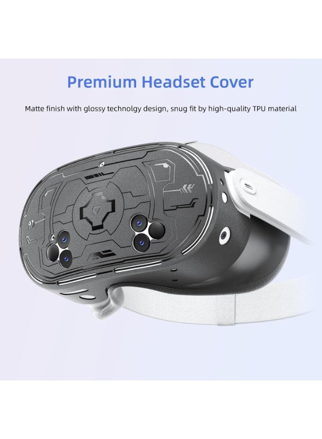 CENXI مجموعة ملحقات 7 في 1 لجهاز Meta Quest 3s، غطاء سماعة الواقع الافتراضي Oculus Quest 3 S، مقابض وحدة التحكم، حزام اليد، وسادة الوجه المصنوعة من السيليكون، واقي العدسة، مقبض الإبهام، واقي العرق (أسود) - Image 5