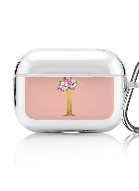 Classic Clear printed Case for Apple AirPods Pro 2nd Generation Thin Transparent Cover - Custom Monogram Initial Letter Floral Pattern Alphabet - T (Rose Pink )