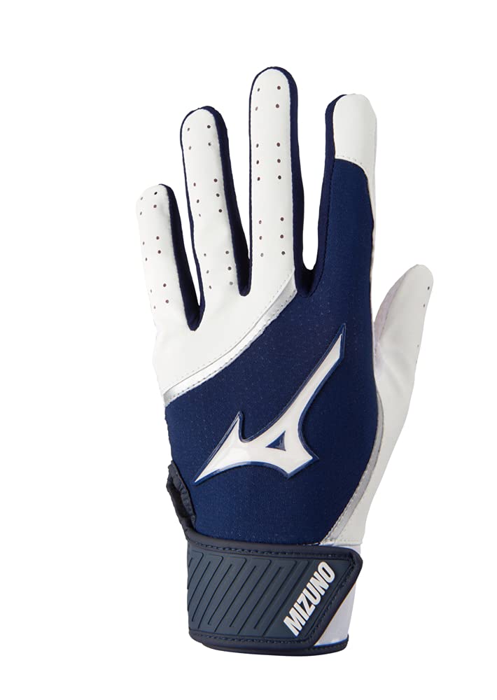 Mizuno MVP Adult Baseball Batting Glove, White-Navy, Medium - Image 1