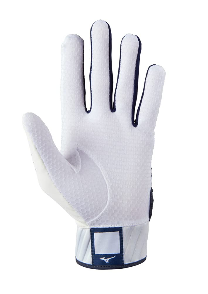 Mizuno MVP Adult Baseball Batting Glove, White-Navy, Medium - Image 2