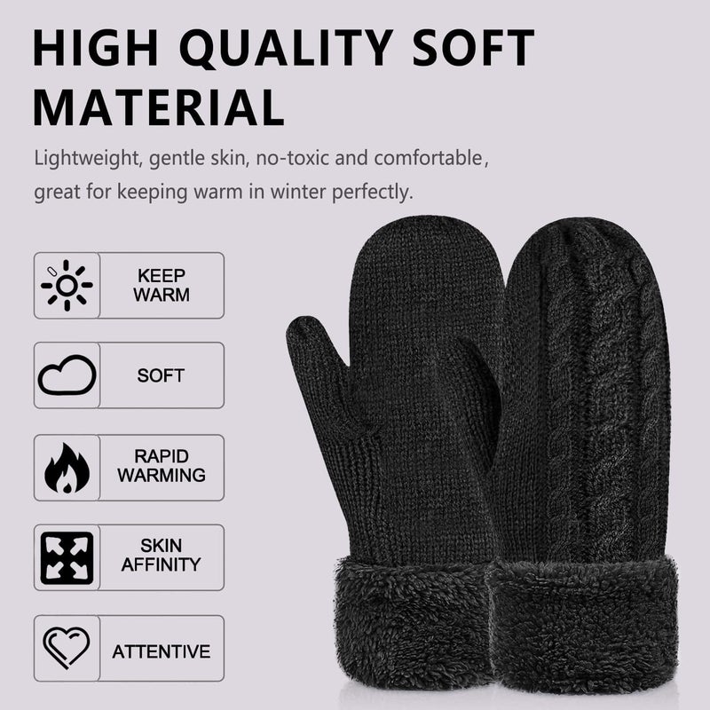 Whiteleopard Women's Winter Gloves Warm Lining - Cozy Wool Knit Thick Gloves Mittens - Image 3