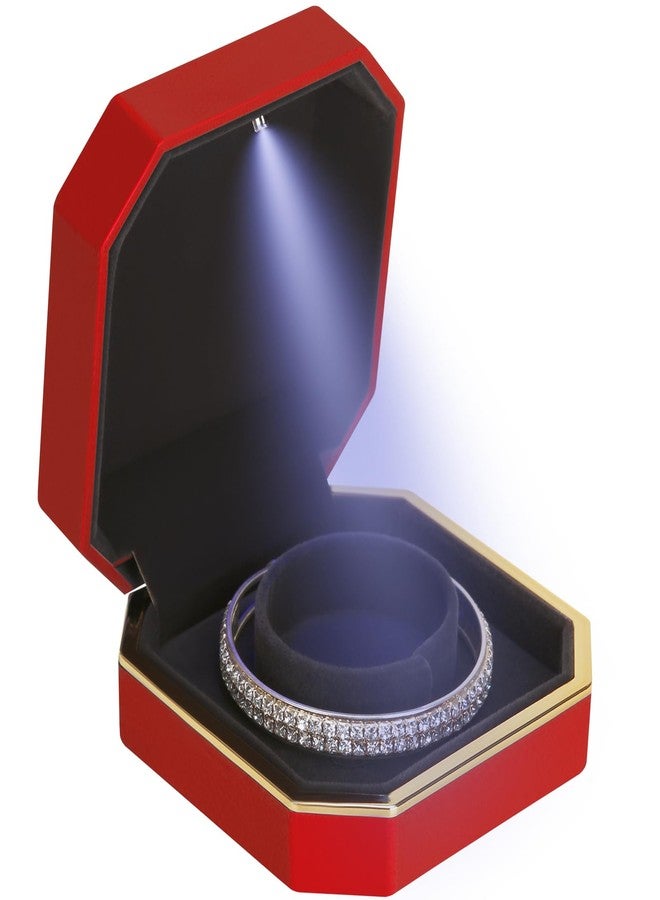 LETURE Luxury LED Jewelry Bracelet Gift Box with LED Light, Velvet Small Jewelry Box Storage Case Organizer Holder for Wedding, Engagement, Proposal, Birthday and Anniversary (Red) - Image 5