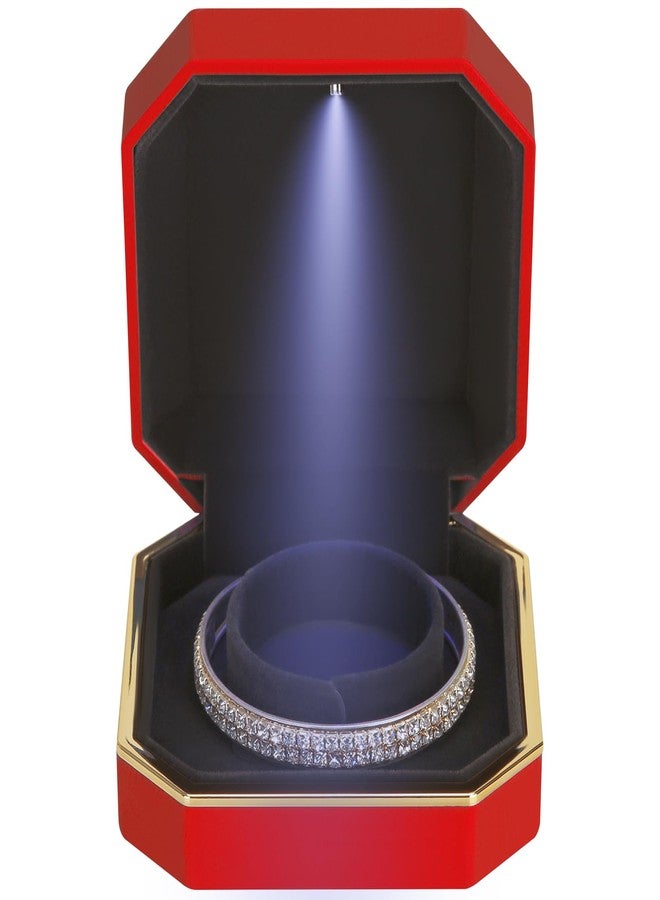 LETURE Luxury LED Jewelry Bracelet Gift Box with LED Light, Velvet Small Jewelry Box Storage Case Organizer Holder for Wedding, Engagement, Proposal, Birthday and Anniversary (Red) - Image 2