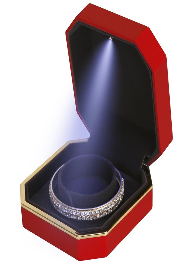 LETURE Luxury LED Jewelry Bracelet Gift Box with LED Light, Velvet Small Jewelry Box Storage Case Organizer Holder for Wedding, Engagement, Proposal, Birthday and Anniversary (Red) - Image 1