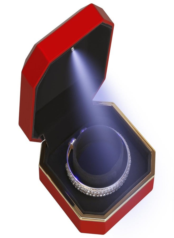 LETURE Luxury LED Jewelry Bracelet Gift Box with LED Light, Velvet Small Jewelry Box Storage Case Organizer Holder for Wedding, Engagement, Proposal, Birthday and Anniversary (Red) - Image 4