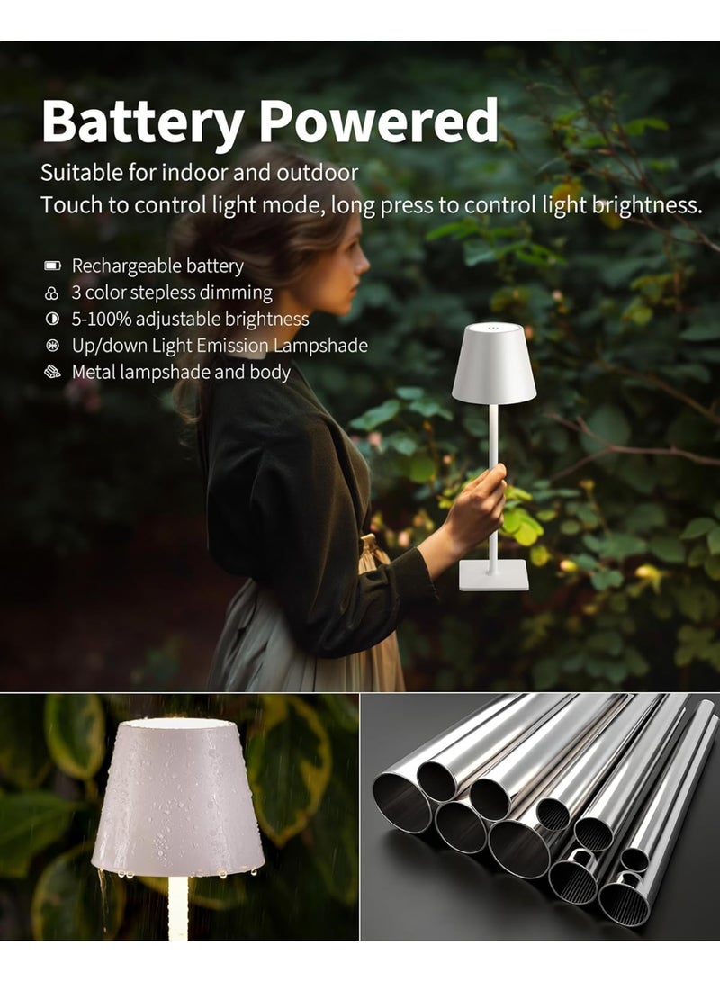 سوفام 2 مصباح طاولة لاسلكية، مصباح LED محمول، بطارية قيد التشغيل 200 أمبير، 3 إضاءة بلا ألوان، لمصباح ليلي للمطعم/غرفة النوم/الحانات/الحفلات الخارجية/التخييم/المقهى (أبيض) - Image 4