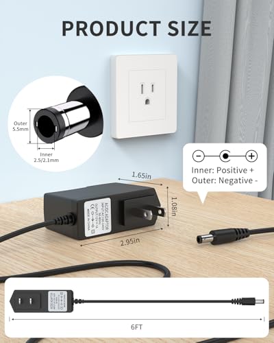 FlickerStar 12V 1A Adapter Power Supply [12 Volts 1 Amps] 100V~240V AC to DC Plug 5.5 x 2.1mm & 2.5mm for 12volt 100mA 200mA 300mA 400mA 500mA 600mA 800mA 900mA 1000mA Equipment, Extra Long 6ft Cord - Image 2