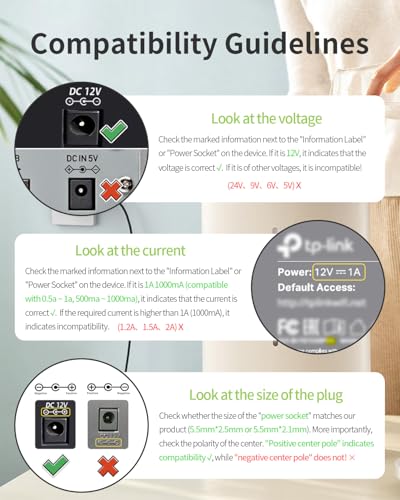 FlickerStar 12V 1A Adapter Power Supply [12 Volts 1 Amps] 100V~240V AC to DC Plug 5.5 x 2.1mm & 2.5mm for 12volt 100mA 200mA 300mA 400mA 500mA 600mA 800mA 900mA 1000mA Equipment, Extra Long 6ft Cord - Image 5
