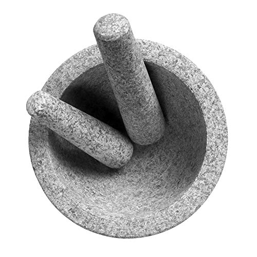 TENINYU 8 Inch Large Capacity Mortar and Pestle Set - One Mortar and Two Pestels - Natural 5 Cups Unpolished Heavy Granite for Apothecary Kitchen - Image 3