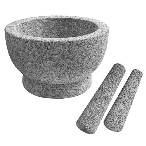 TENINYU 8 Inch Large Capacity Mortar and Pestle Set - One Mortar and Two Pestels - Natural 5 Cups Unpolished Heavy Granite for Apothecary Kitchen - Image 2