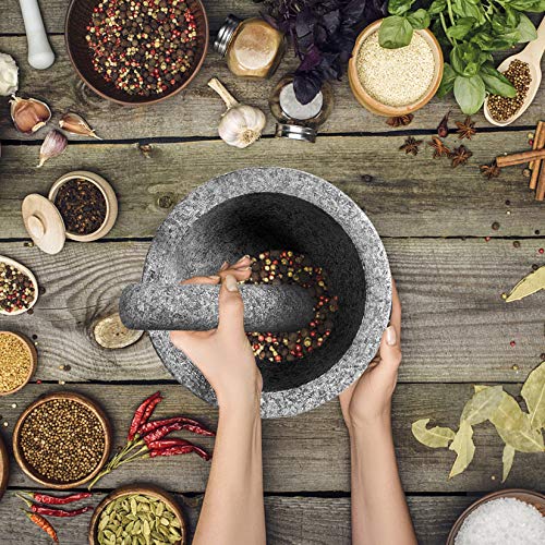 TENINYU 8 Inch Large Capacity Mortar and Pestle Set - One Mortar and Two Pestels - Natural 5 Cups Unpolished Heavy Granite for Apothecary Kitchen - Image 4