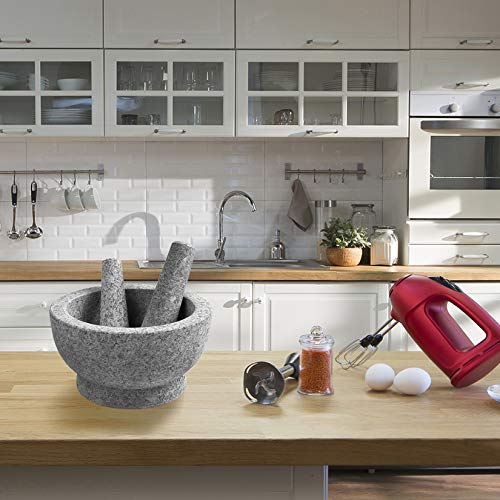 TENINYU 8 Inch Large Capacity Mortar and Pestle Set - One Mortar and Two Pestels - Natural 5 Cups Unpolished Heavy Granite for Apothecary Kitchen - Image 5