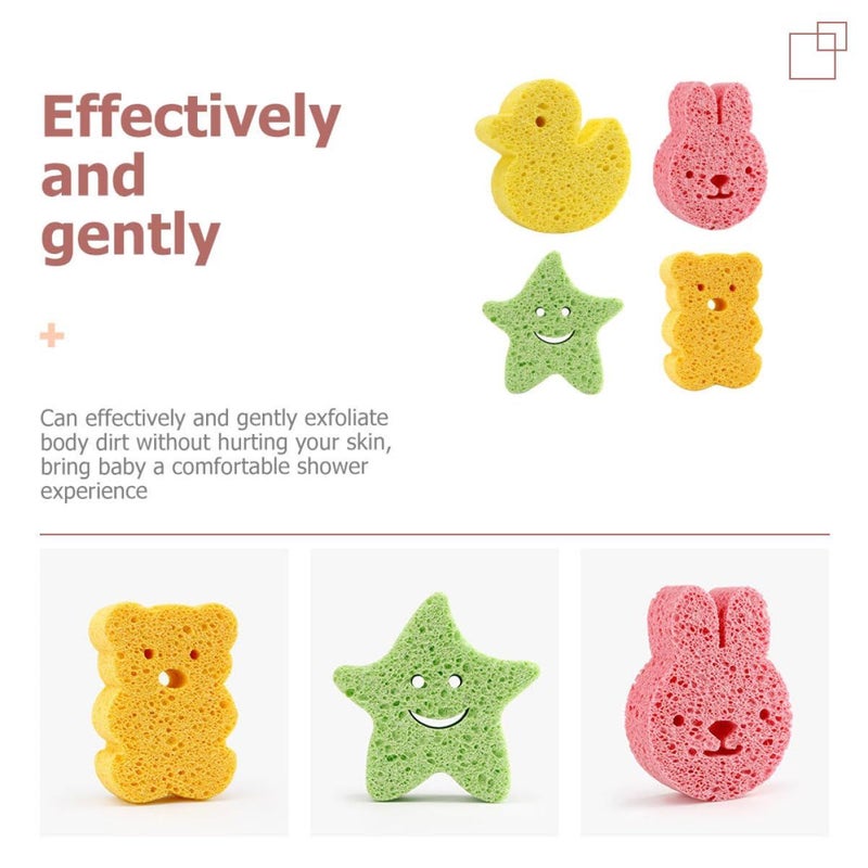 4pcs Newborn Bath Sponges Soft Cartoon Scrubbers for Gentle Shower Care - Image 4