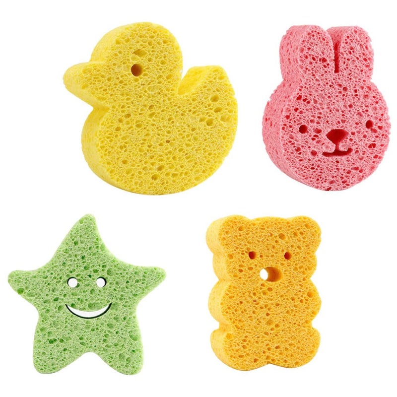 4pcs Newborn Bath Sponges Soft Cartoon Scrubbers for Gentle Shower Care - Image 2