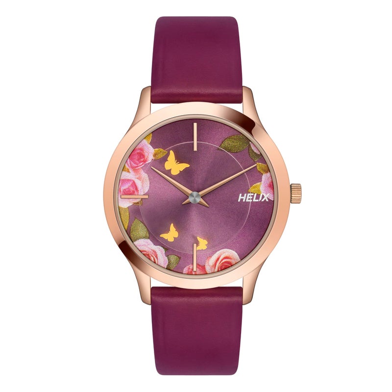 Helix by Timex Analog Watch for Women with Maroon Round Dial & Purple Leather Strap Band Water Resistant Women's Wrist Watches - TW053HL05 - Image 5