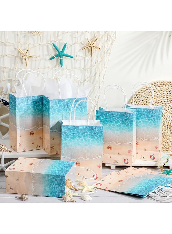 Kolldenn 30 Pcs Beach Party Paper Gift Bags Seashell Beach Decorations Ocean Theme Goody Favor Bags with Handle Ocean Waves Birthday Party Supplies for Baby Shower Wedding Luau Tropical Holiday - Image 4