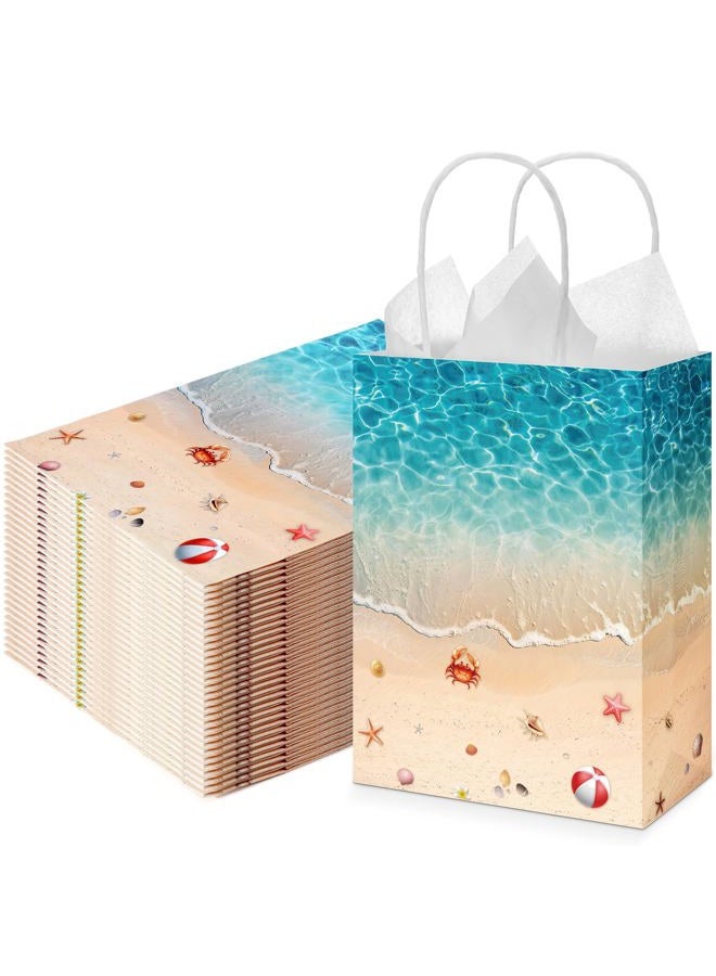 Kolldenn 30 Pcs Beach Party Paper Gift Bags Seashell Beach Decorations Ocean Theme Goody Favor Bags with Handle Ocean Waves Birthday Party Supplies for Baby Shower Wedding Luau Tropical Holiday - Image 1