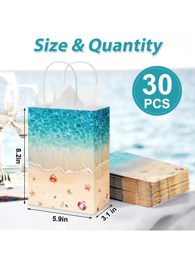Kolldenn 30 Pcs Beach Party Paper Gift Bags Seashell Beach Decorations Ocean Theme Goody Favor Bags with Handle Ocean Waves Birthday Party Supplies for Baby Shower Wedding Luau Tropical Holiday - Image 3