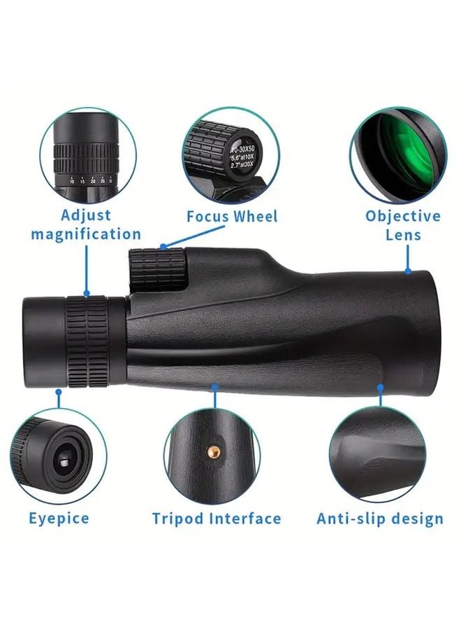 30x50 High Power Monocular Telescope 30X Zoom 50mm Large Objective Lens Compact Lightweight For Bird Watching Stargazing Hunting Black - Image 4