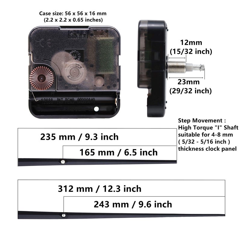 TIKROUND Youngtown 12888 High Torque Quartz Clock Movement Replacement Parts with 312 mm/ 12.3 Inch Long Spade Hands - Image 2