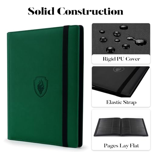 Fabmaker Trading Card Binder 9 Pocket, Fabmaker PU Cover Card Collection Binder for 360 Cards, Premium Card Book, Sturdy Card Holder Folders, Card Album for YuGiOh, MTG, TCG, Game & Sports Cards, Dark Green - Image 2