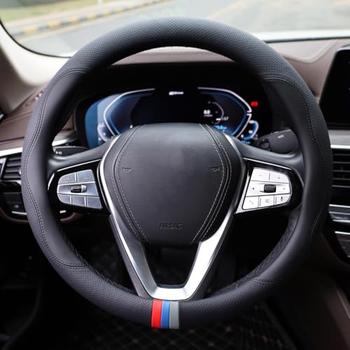 غطاء عجلة القيادة SZYUCHEN لسيارات BMW X3 X5 X7 3 5 سلسلة 328i 528i 535i 530i 540i 320i 325i 330i X1 X2 X4 X6 1 2 4 6 7 8 M3 سلسلة e90 e60 f30 e46 ملحقات داخلية جلد أسود 14515 بوصة