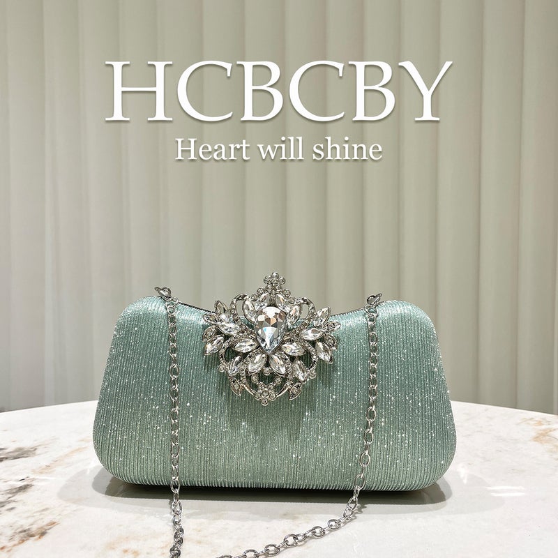 Mint Green Gorgeous Rhinestone Buckle Decorative Striped Clutch Bag Women'S Fashionable Elegant Box Evening Bag - Image 5