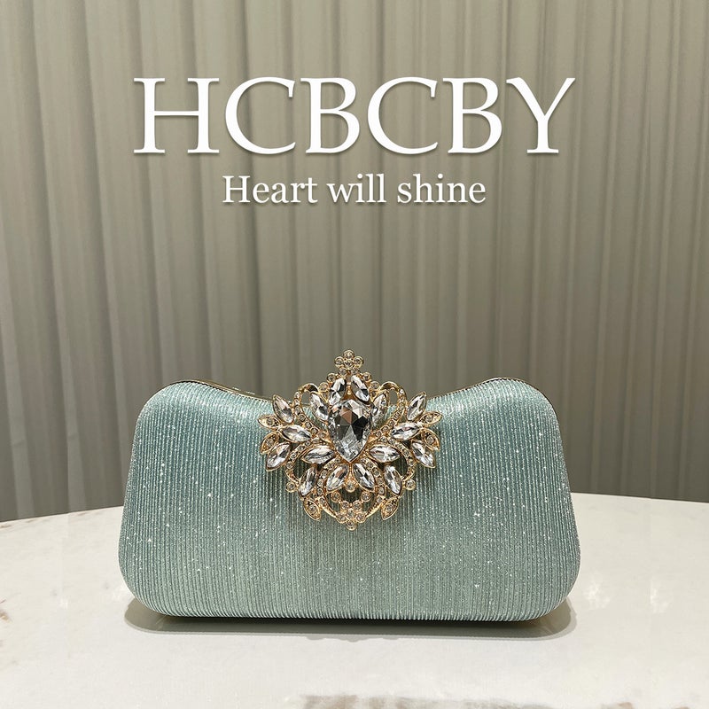 Mint Green Gorgeous Rhinestone Buckle Decorative Striped Clutch Bag Women'S Fashionable Elegant Box Evening Bag - Image 3