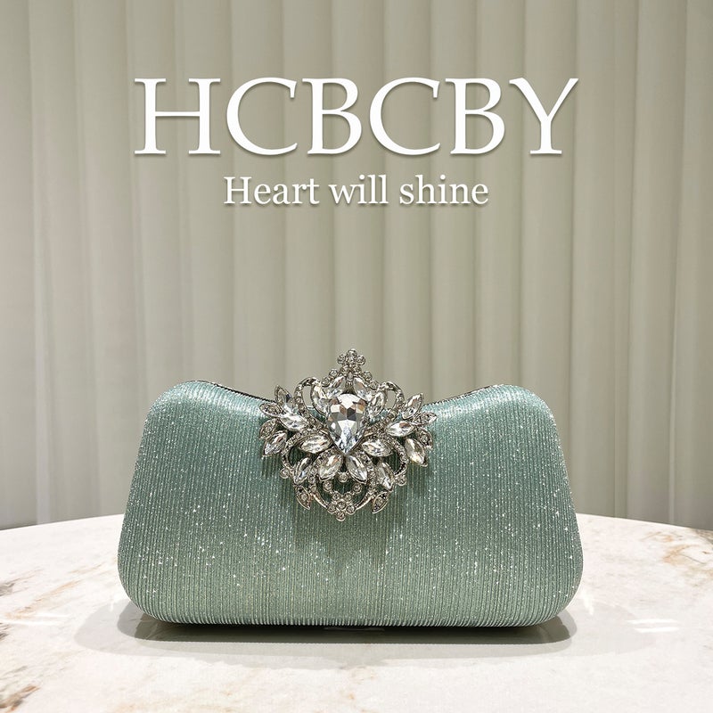 Mint Green Gorgeous Rhinestone Buckle Decorative Striped Clutch Bag Women'S Fashionable Elegant Box Evening Bag - Image 2