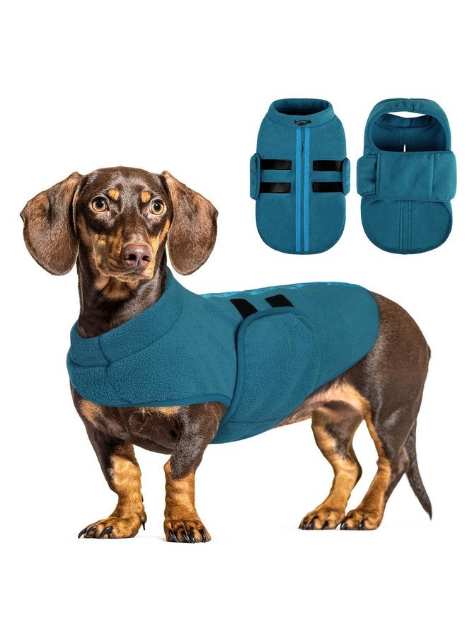 Queenmore Medium Dog Sweaters, Soft Fleece Vest Pullover Dog Jacket with Leash Hole, Warm Winter Dog Clothes Cold Weather Doggy Dachshund Sweater for Medium Dogs Cats Boy or Girl (Peacock-Blue,M) - Image 1