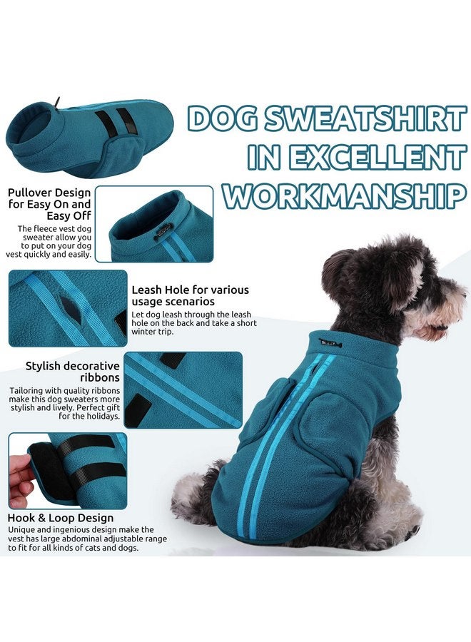 Queenmore Medium Dog Sweaters, Soft Fleece Vest Pullover Dog Jacket with Leash Hole, Warm Winter Dog Clothes Cold Weather Doggy Dachshund Sweater for Medium Dogs Cats Boy or Girl (Peacock-Blue,M) - Image 3