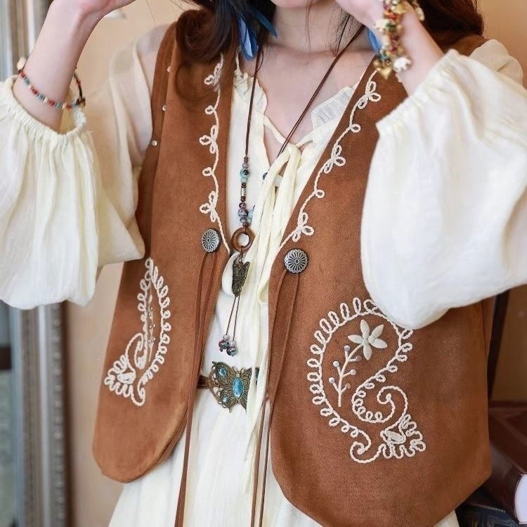 Loose Fit Embroidered Boho Vest - Image 2