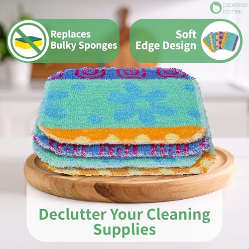 PaperlessKitchen Kitchen Dish Scrubbers | Soft Scrub for Dishes | Non-Scratch Cleaning Pads for Kitchen | Made from Cotton Fiber | Safe on All Surfaces | Long-Lasting & Easy to Clean | Pack of 12 - Image 4