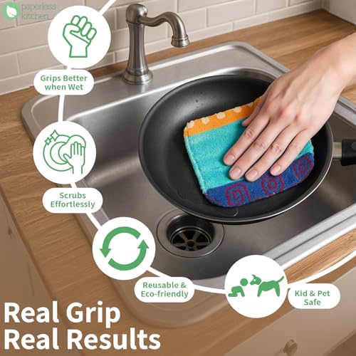 PaperlessKitchen Kitchen Dish Scrubbers | Soft Scrub for Dishes | Non-Scratch Cleaning Pads for Kitchen | Made from Cotton Fiber | Safe on All Surfaces | Long-Lasting & Easy to Clean | Pack of 12 - Image 3