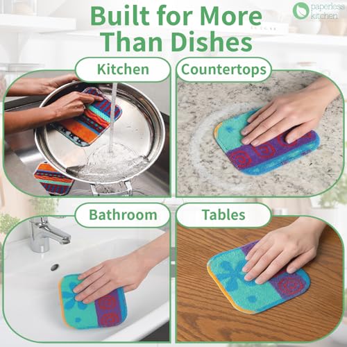 PaperlessKitchen Kitchen Dish Scrubbers | Soft Scrub for Dishes | Non-Scratch Cleaning Pads for Kitchen | Made from Cotton Fiber | Safe on All Surfaces | Long-Lasting & Easy to Clean | Pack of 12 - Image 5
